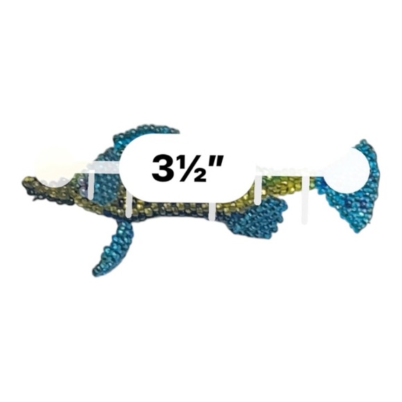 Handwoven Beaded fish pin. Blue and green. Unique gift! - Picture 6 of 7